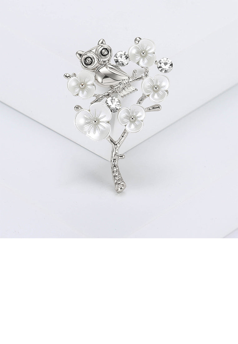 Fashion Creative Owl Plum Blossom Brooch with Cubic Zirconia - Luxurious Look