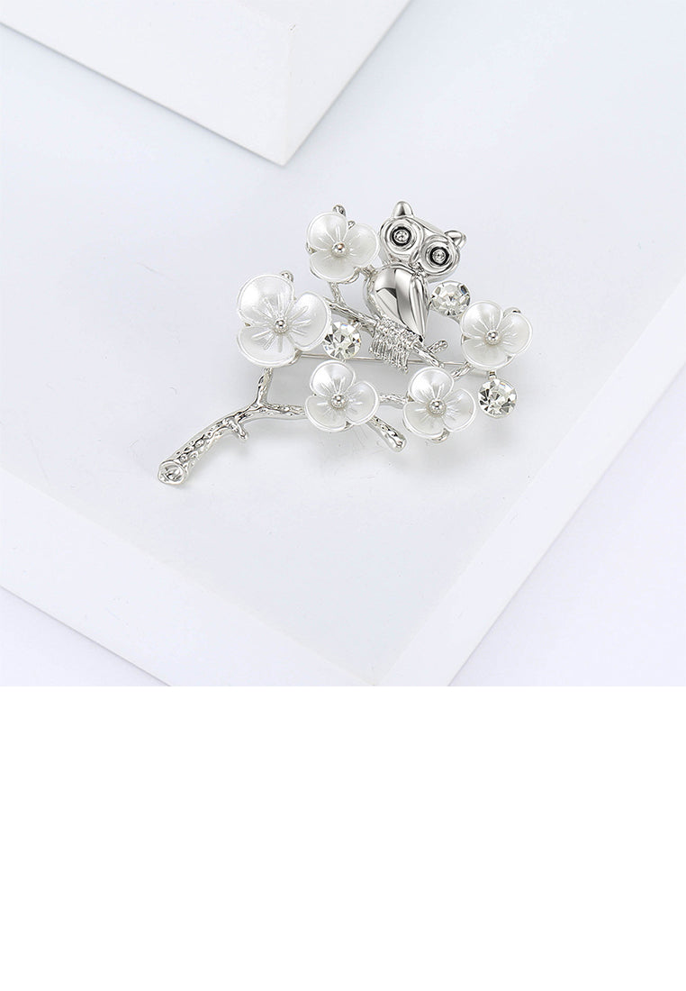 Fashion Creative Owl Plum Blossom Brooch with Cubic Zirconia - Luxurious Look