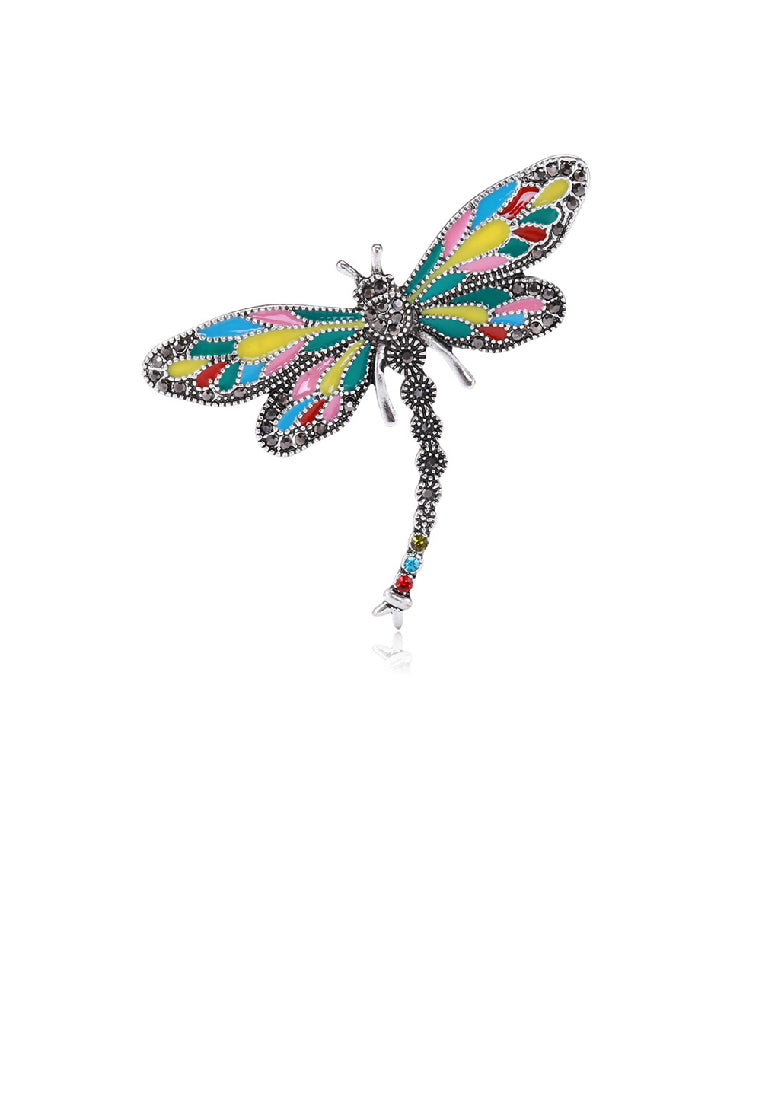 Elegant Vintage Enamel Colorful Dragonfly Brooch with Cubic Zirconia - Luxurious Look