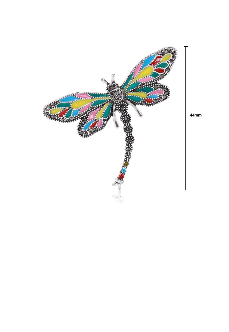 Elegant Vintage Enamel Colorful Dragonfly Brooch with Cubic Zirconia - Luxurious Look