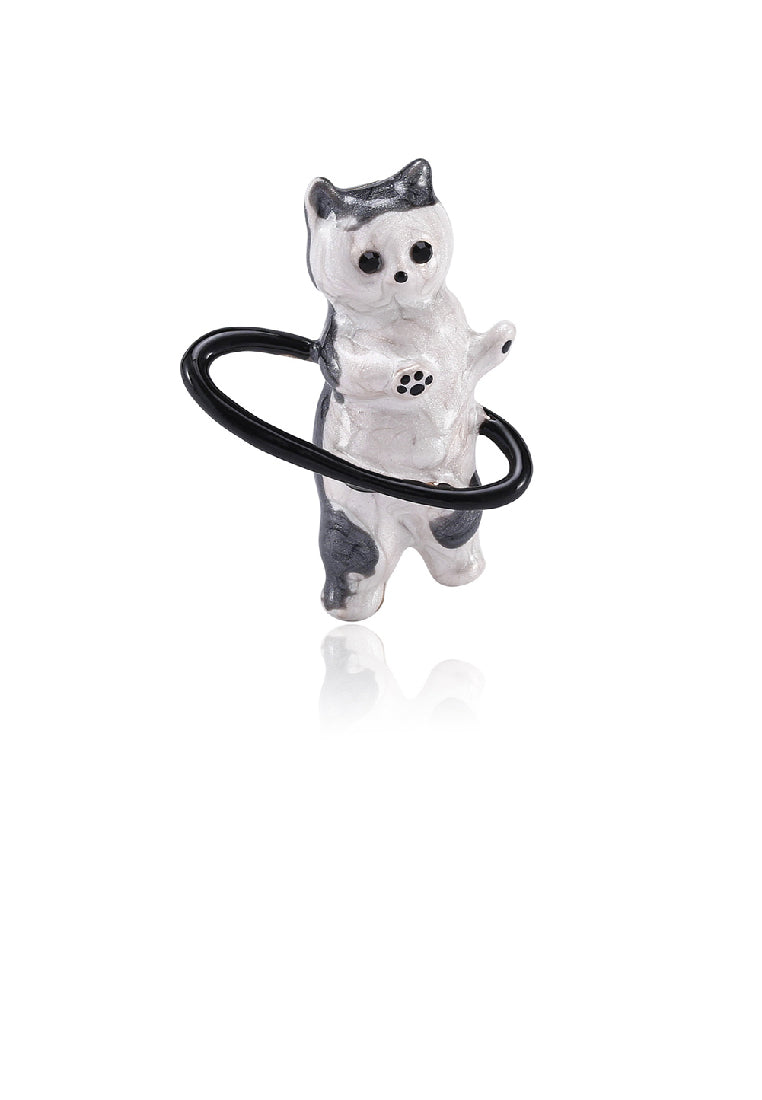 Simple and Cute Plated Gold Enamel Hula Hoop Cat Brooch