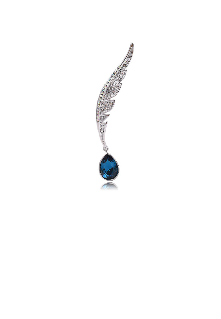 Simple Temperament Wing Water Drop-shaped Brooch with Blue Cubic Zirconia - Luxurious Look
