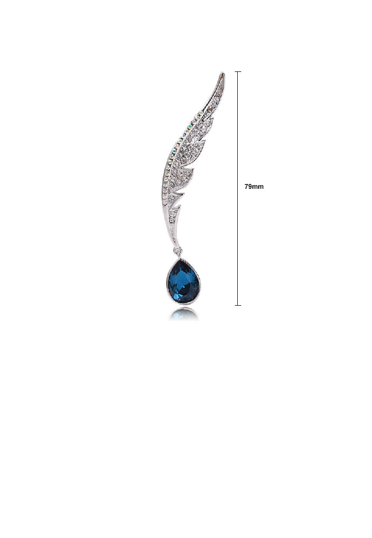 Simple Temperament Wing Water Drop-shaped Brooch with Blue Cubic Zirconia - Luxurious Look