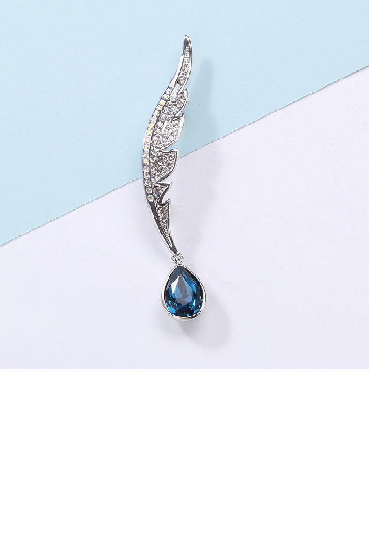 Simple Temperament Wing Water Drop-shaped Brooch with Blue Cubic Zirconia - Luxurious Look