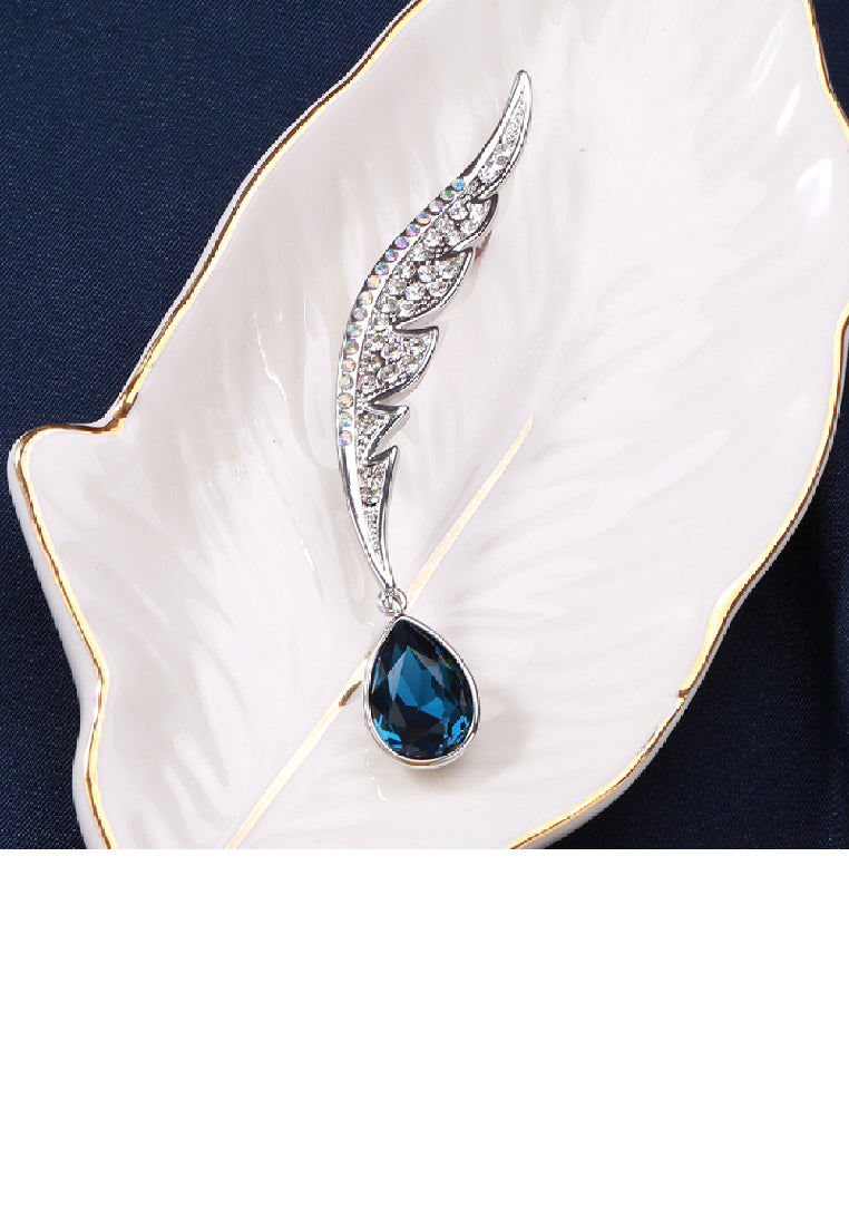 Simple Temperament Wing Water Drop-shaped Brooch with Blue Cubic Zirconia - Luxurious Look