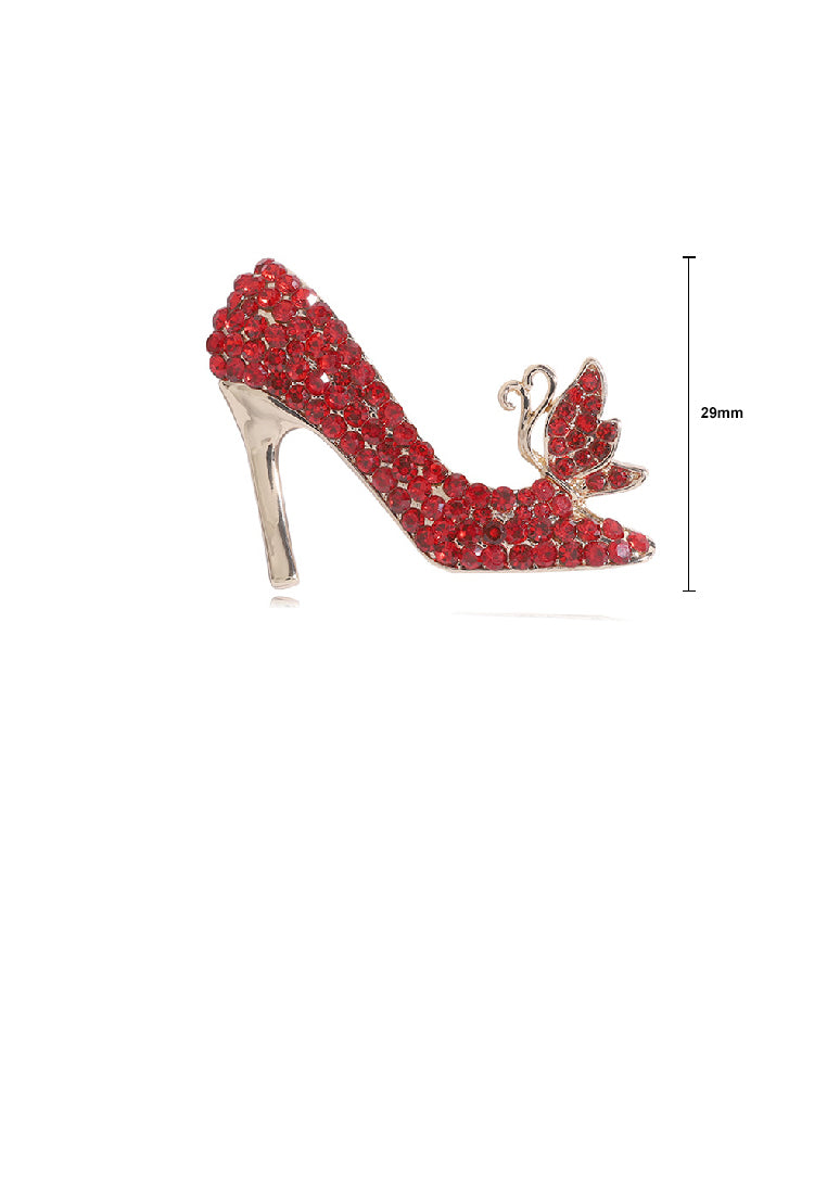 Fashion Brilliant Plated Gold High Heel Brooch with Red Cubic Zirconia - Luxurious Look - Vibrant Color