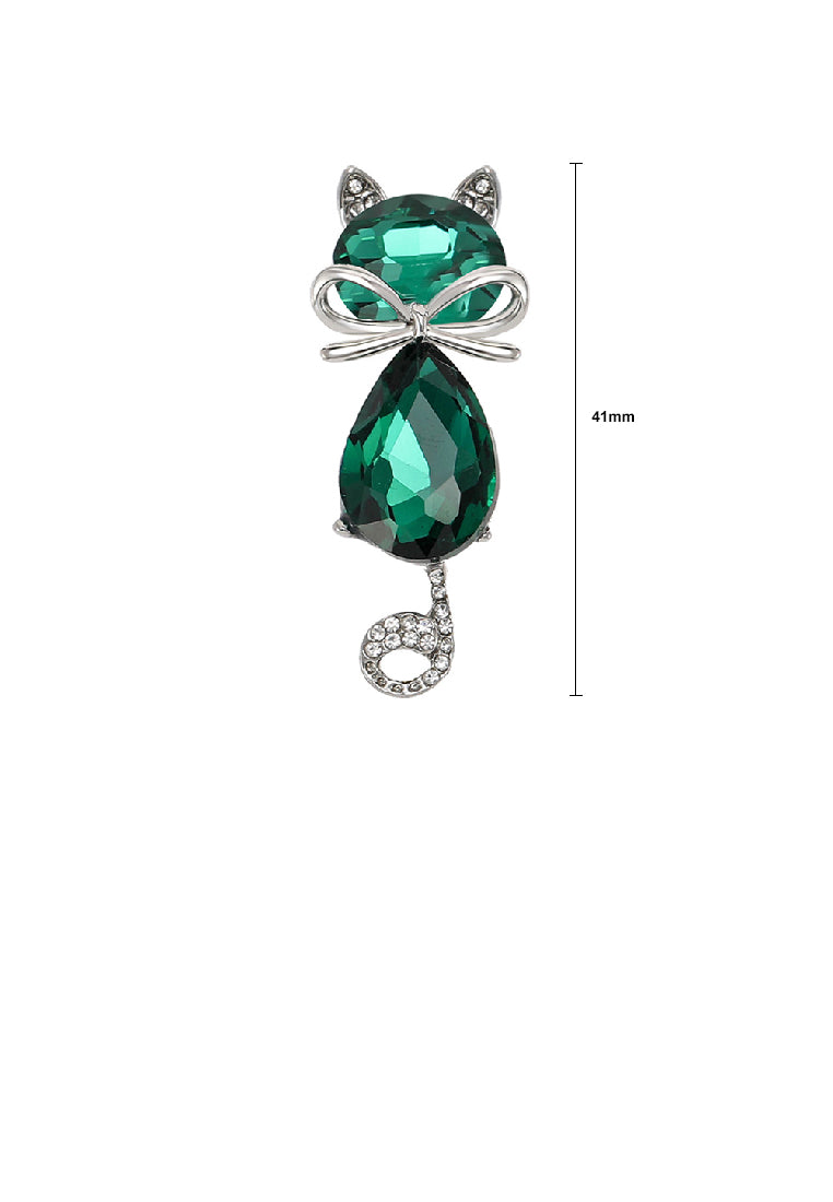 Simple and Cute Cat Brooch with Green Cubic Zirconia - Luxurious Look