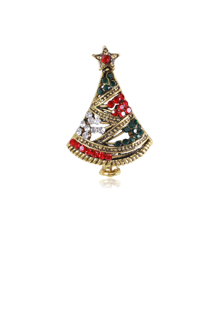 Fashion Cute Plated Gold Christmas Tree Brooch with Cubic Zirconia - Luxurious Look