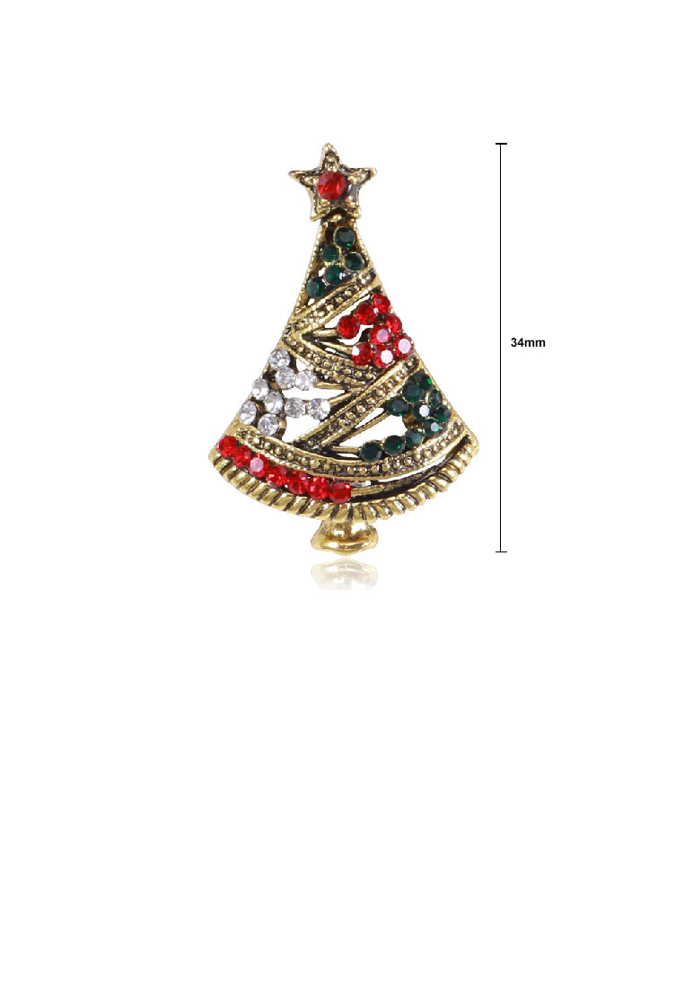 Fashion Cute Plated Gold Christmas Tree Brooch with Cubic Zirconia - Luxurious Look