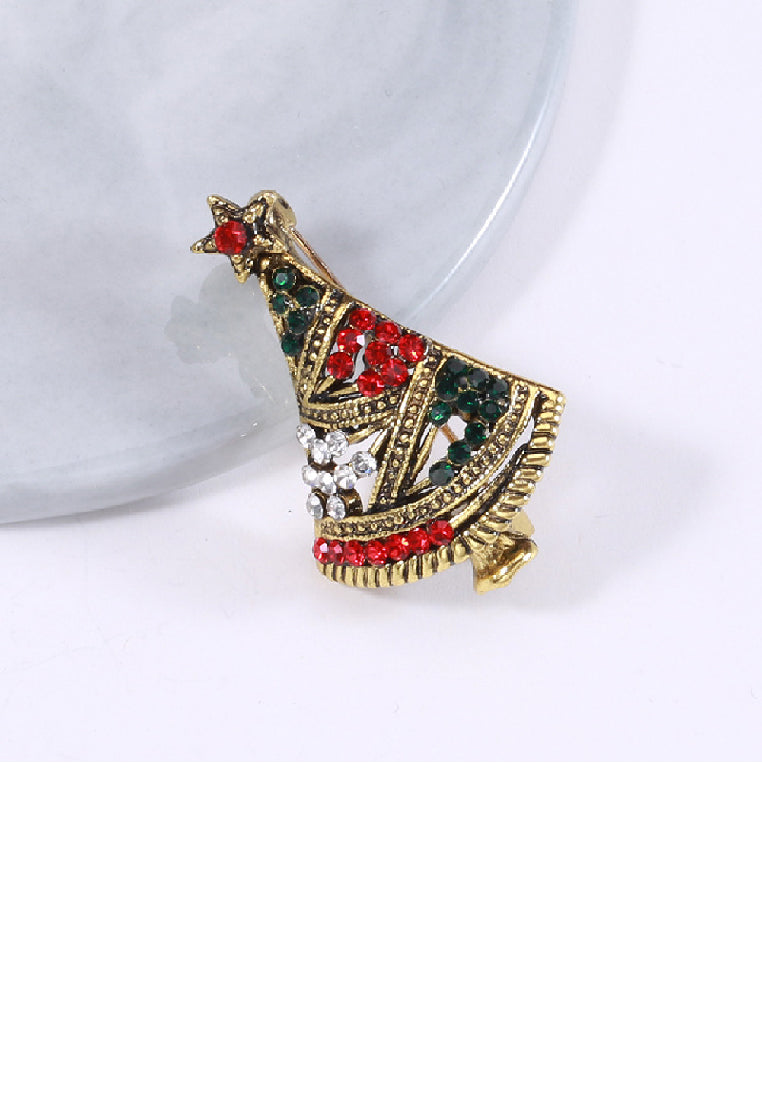 Fashion Cute Plated Gold Christmas Tree Brooch with Cubic Zirconia - Luxurious Look