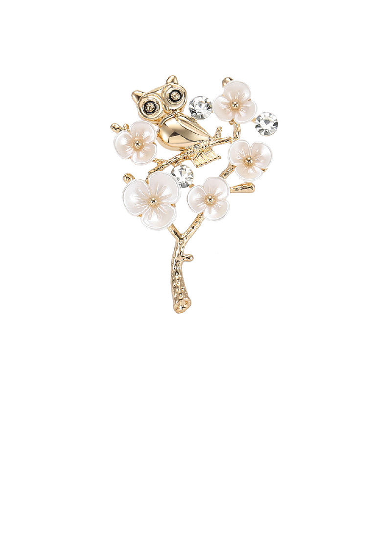 Fashion Creative Plated Gold Owl Plum Blossom Brooch with Cubic Zirconia - Luxurious Look