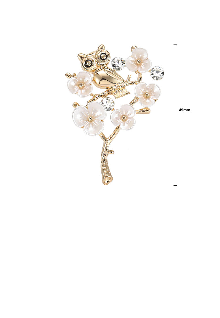 Fashion Creative Plated Gold Owl Plum Blossom Brooch with Cubic Zirconia - Luxurious Look