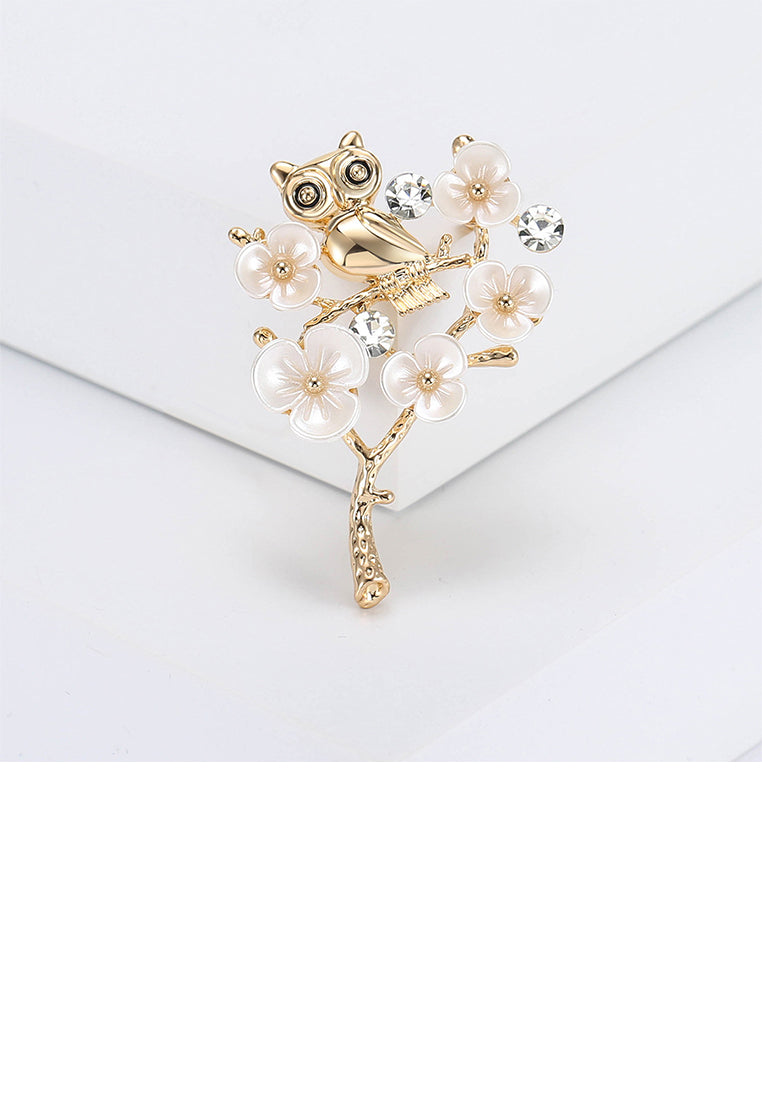 Fashion Creative Plated Gold Owl Plum Blossom Brooch with Cubic Zirconia - Luxurious Look