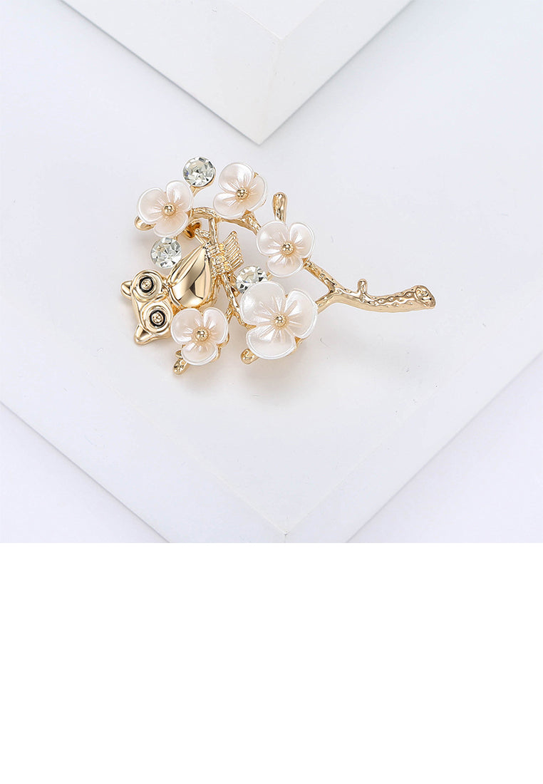 Fashion Creative Plated Gold Owl Plum Blossom Brooch with Cubic Zirconia - Luxurious Look
