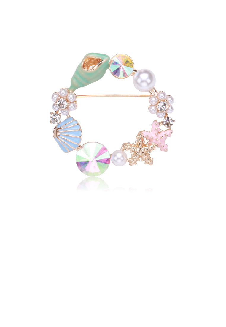 Fashion Creative Plated Gold Shell Starfish Imitation Pearl Brooch with Cubic Zirconia - Luxurious Look
