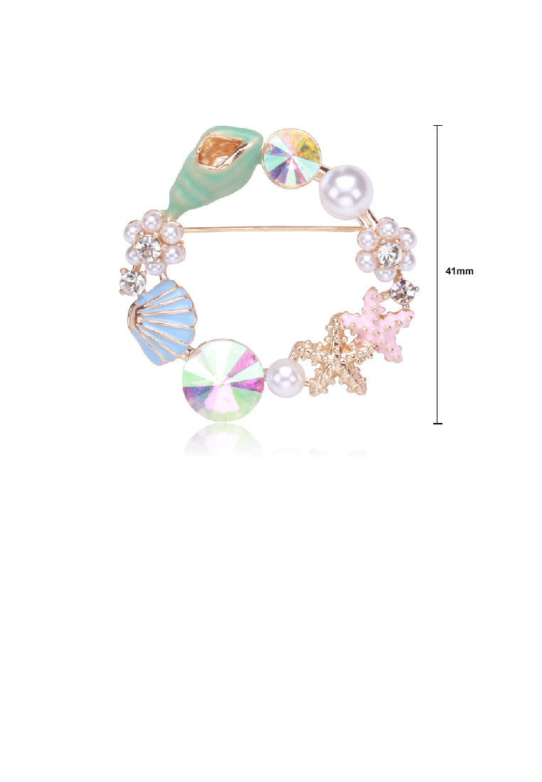 Fashion Creative Plated Gold Shell Starfish Imitation Pearl Brooch with Cubic Zirconia - Luxurious Look