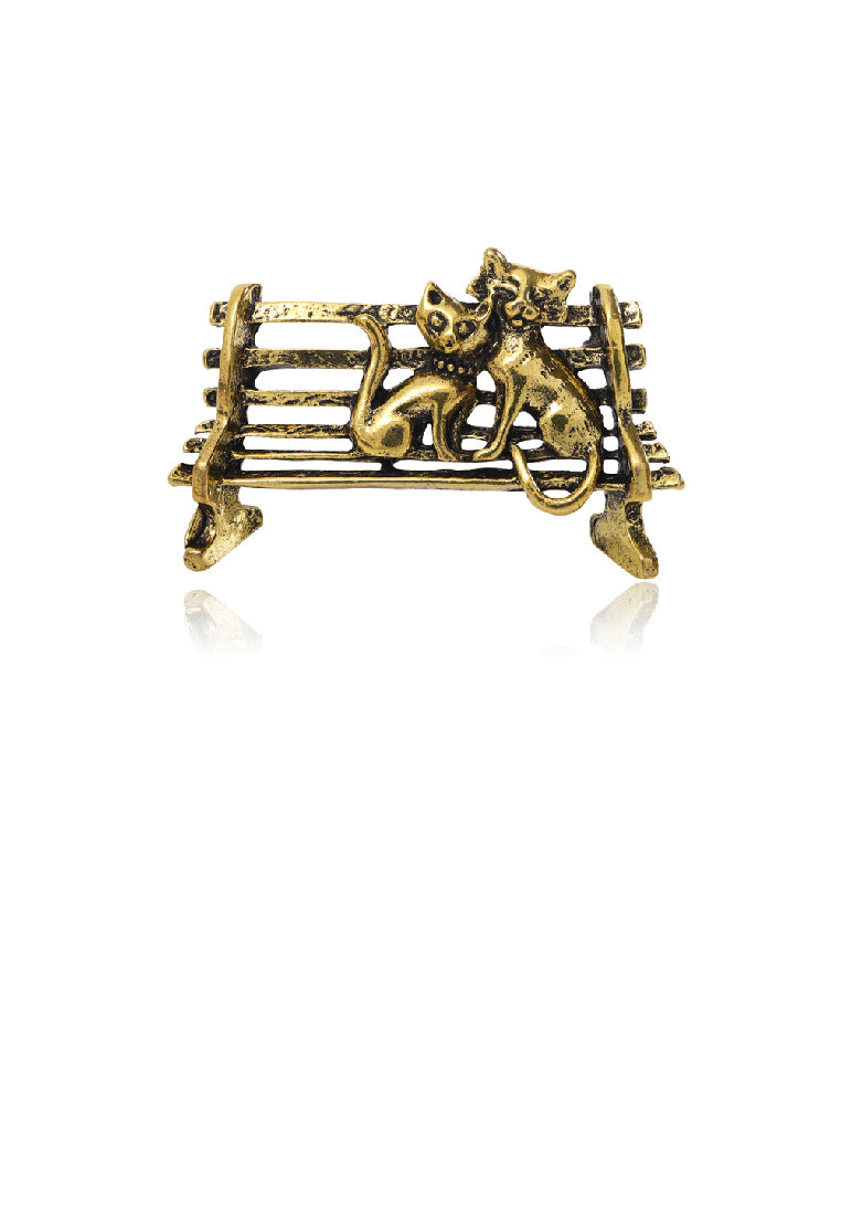 Creative Vintage Plated Gold Cat Bench Brooch