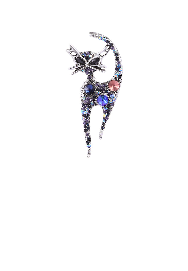 Simple Personality Cat Brooch with Blue Cubic Zirconia - Luxurious Look