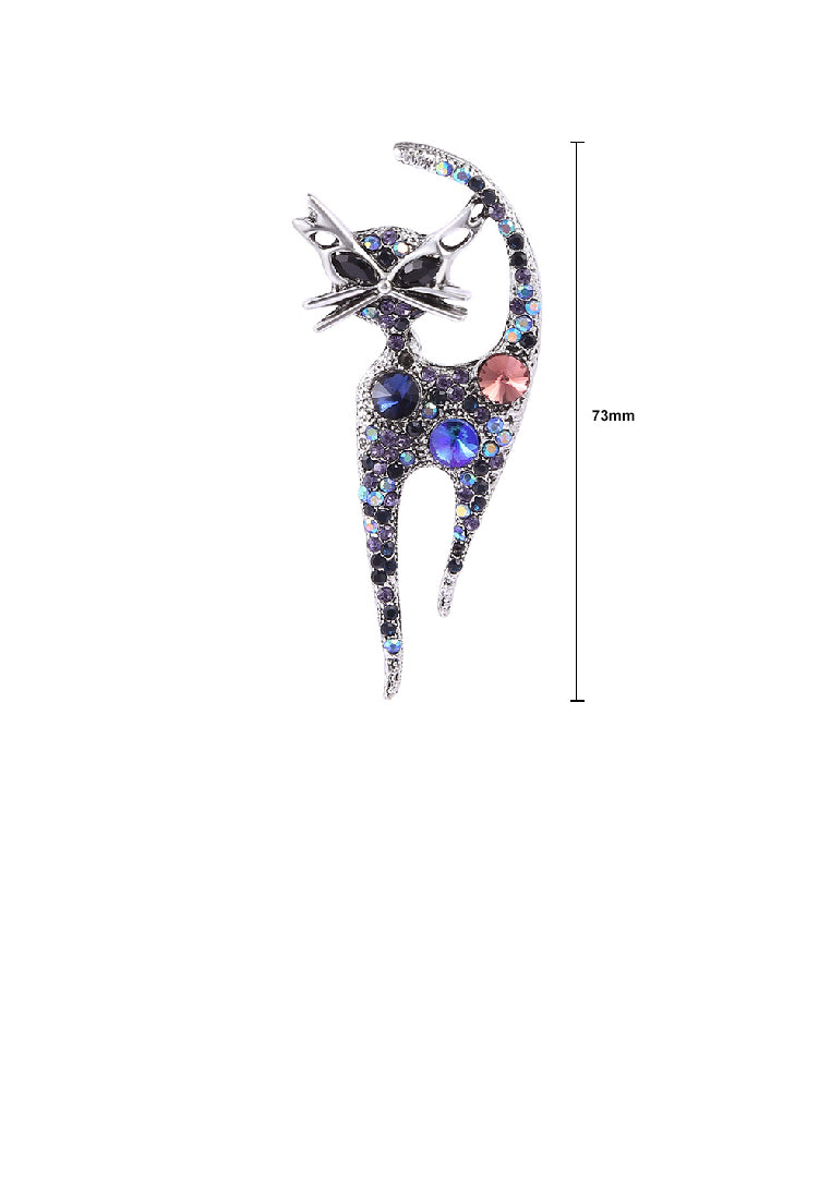 Simple Personality Cat Brooch with Blue Cubic Zirconia - Luxurious Look