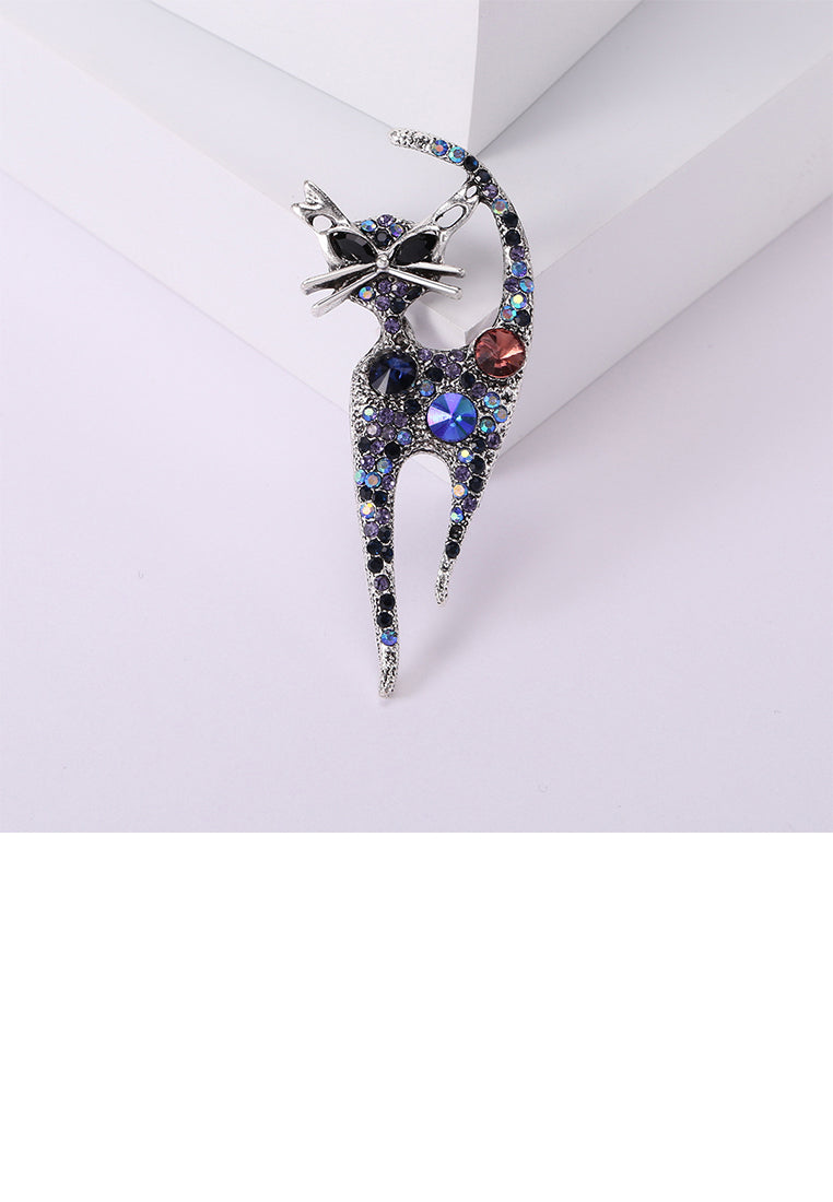 Simple Personality Cat Brooch with Blue Cubic Zirconia - Luxurious Look