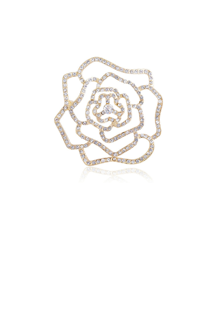 Simple and Temperament Plated Gold Hollow Camellia Brooch with Cubic Zirconia - Luxurious Look