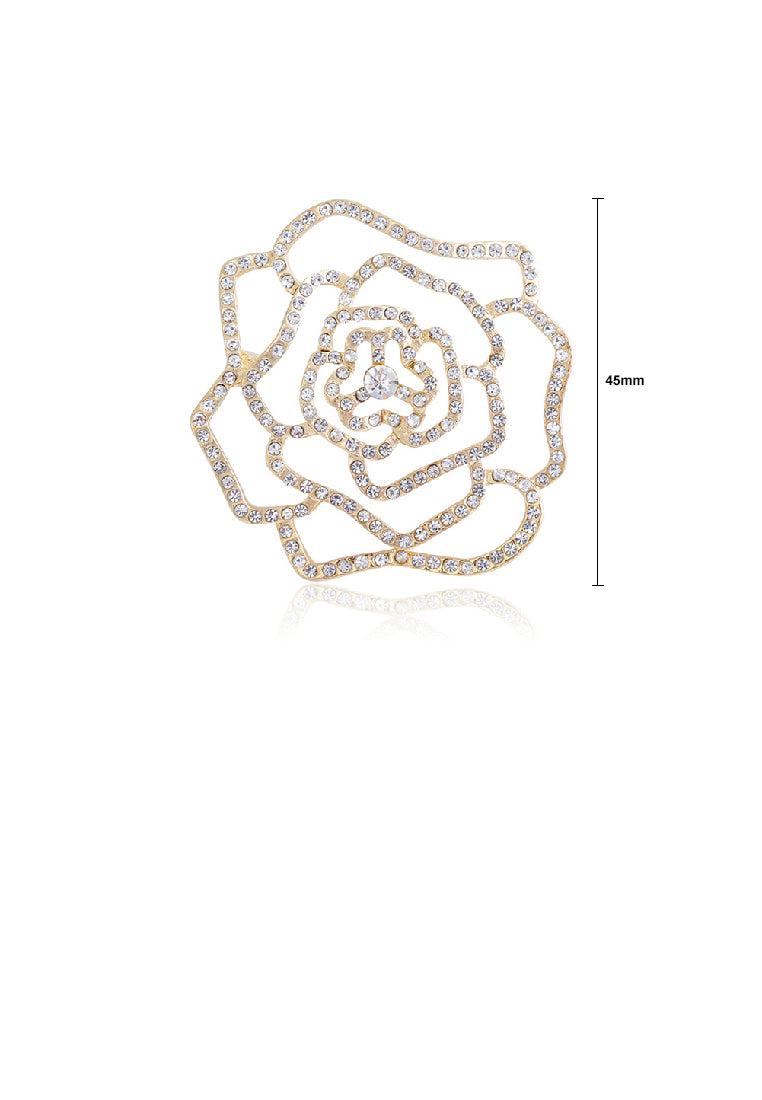 Simple and Temperament Plated Gold Hollow Camellia Brooch with Cubic Zirconia - Luxurious Look