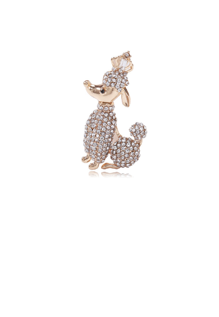 Simple and Cute Plated Gold Poodle Brooch with Cubic Zirconia - Luxurious Look