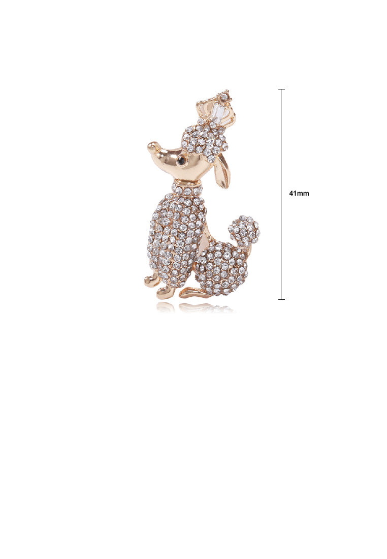 Simple and Cute Plated Gold Poodle Brooch with Cubic Zirconia - Luxurious Look
