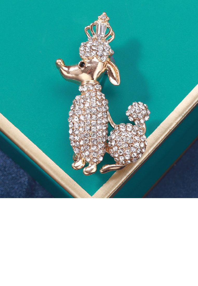 Simple and Cute Plated Gold Poodle Brooch with Cubic Zirconia - Luxurious Look