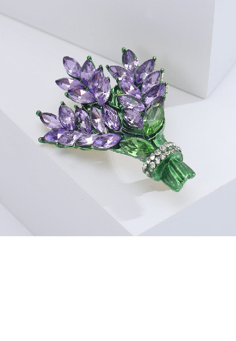 Fashion Brilliant Green Wheat Brooch with Purple Cubic Zirconia - Luxurious Look
