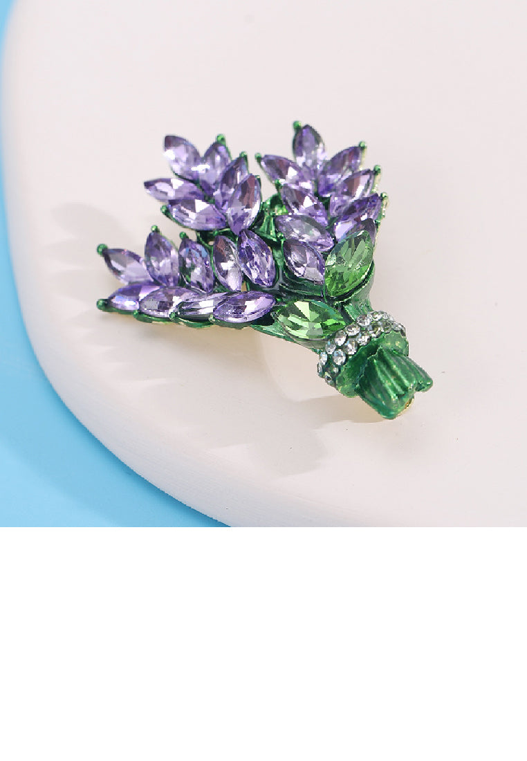 Fashion Brilliant Green Wheat Brooch with Purple Cubic Zirconia - Luxurious Look