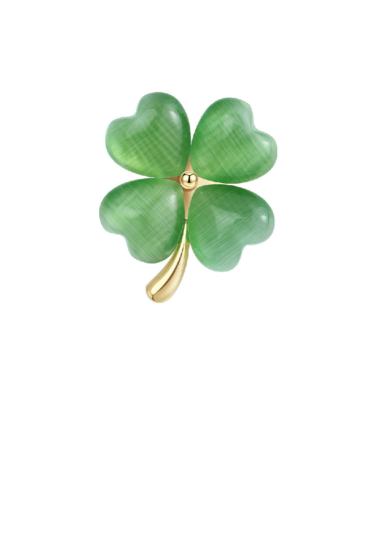 Simple Fashion Plated Gold Four-leafed Clover Imitation Opal Brooch