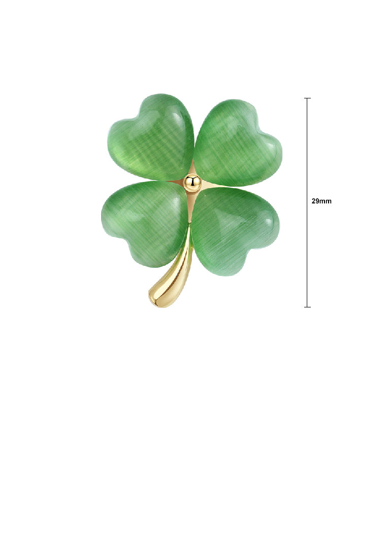 Simple Fashion Plated Gold Four-leafed Clover Imitation Opal Brooch