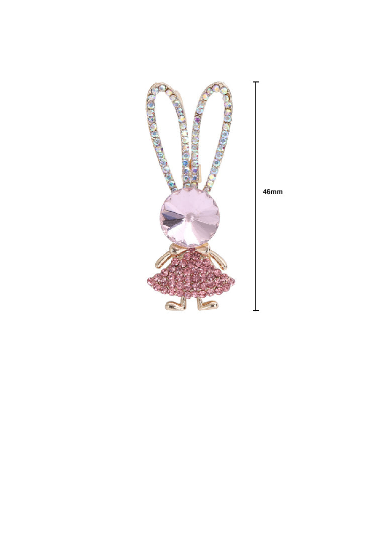 Sweet Cute Plated Gold Rabbit Brooch with Pink Cubic Zirconia - Luxurious Look - Vibrant Color