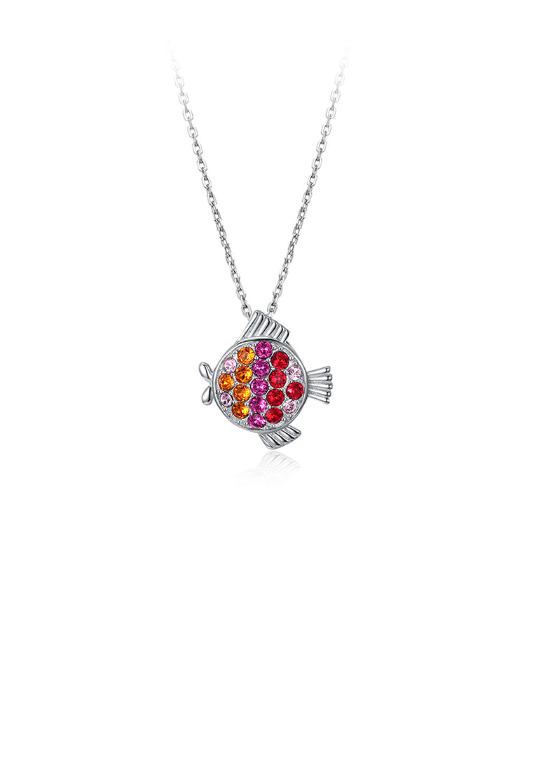 925 Sterling Silver Fashion Pisces Pendant with Colored Austrian Element Crystals and Necklace