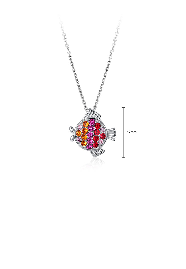 925 Sterling Silver Fashion Pisces Pendant with Colored Austrian Element Crystals and Necklace