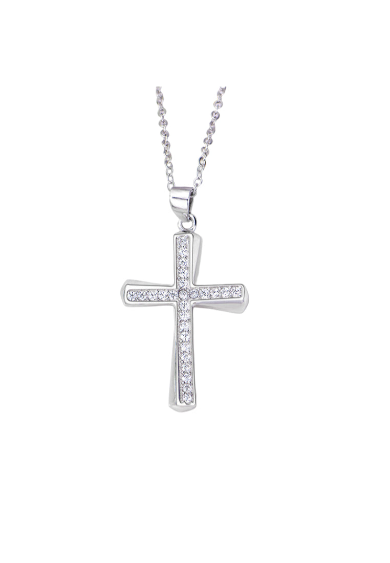 925 Sterling Silver Fashion Simple Cross Pendant with Cubic Zirconia and Necklace - Luxurious Look