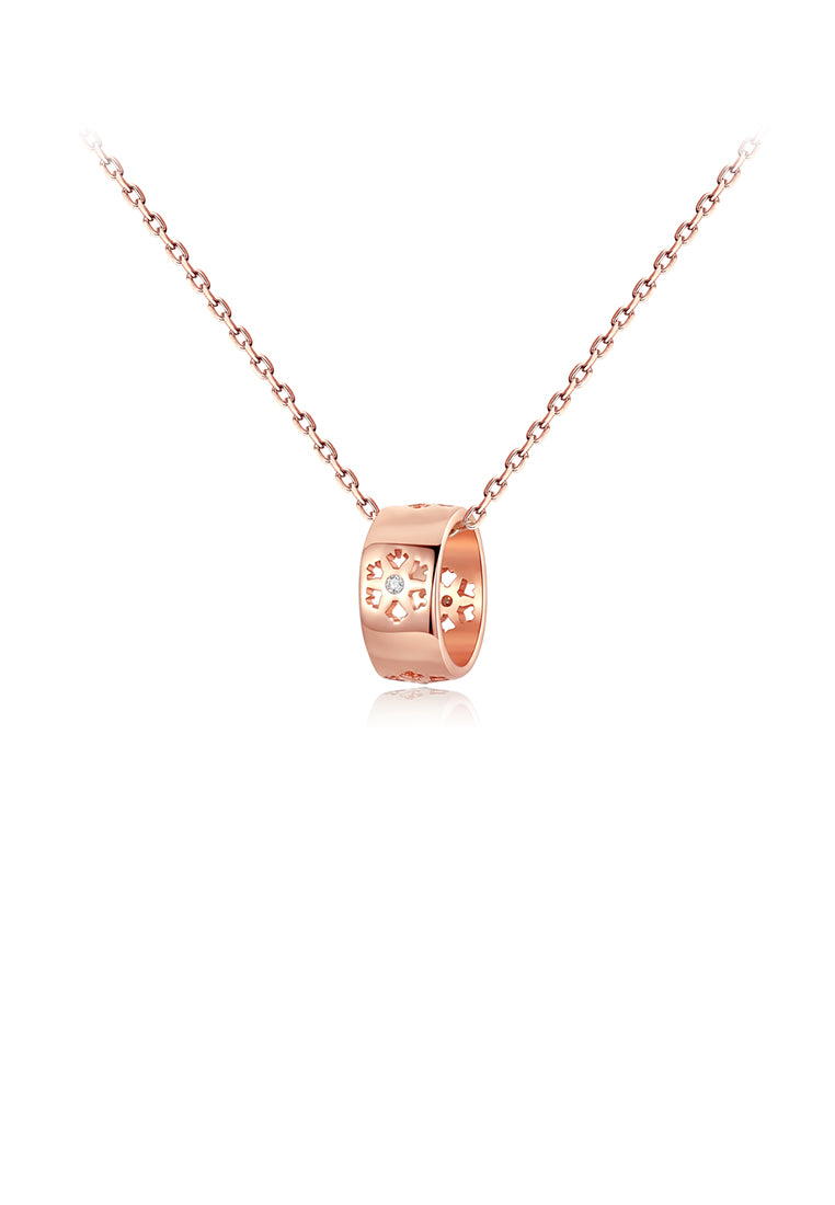 925 Sterling Silver Plated Rose Gold Simple Fashion Ring Flower Pendant with Cubic Zirconia and Necklace - Luxurious Look