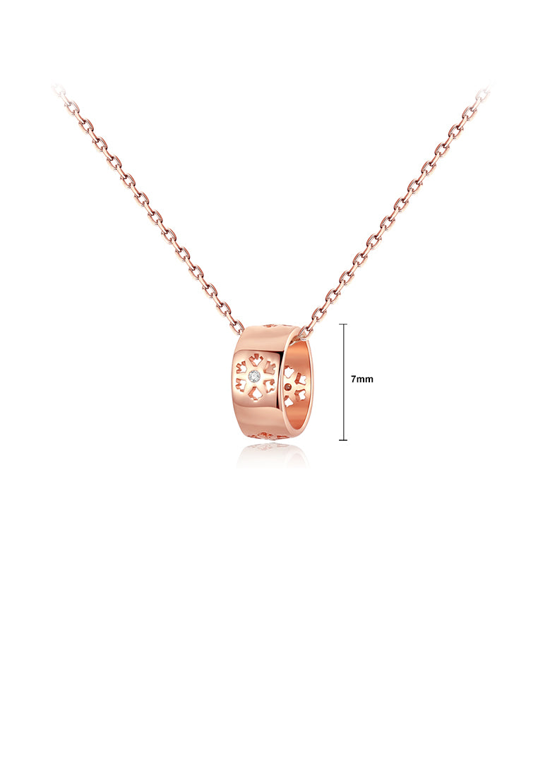 925 Sterling Silver Plated Rose Gold Simple Fashion Ring Flower Pendant with Cubic Zirconia and Necklace - Luxurious Look