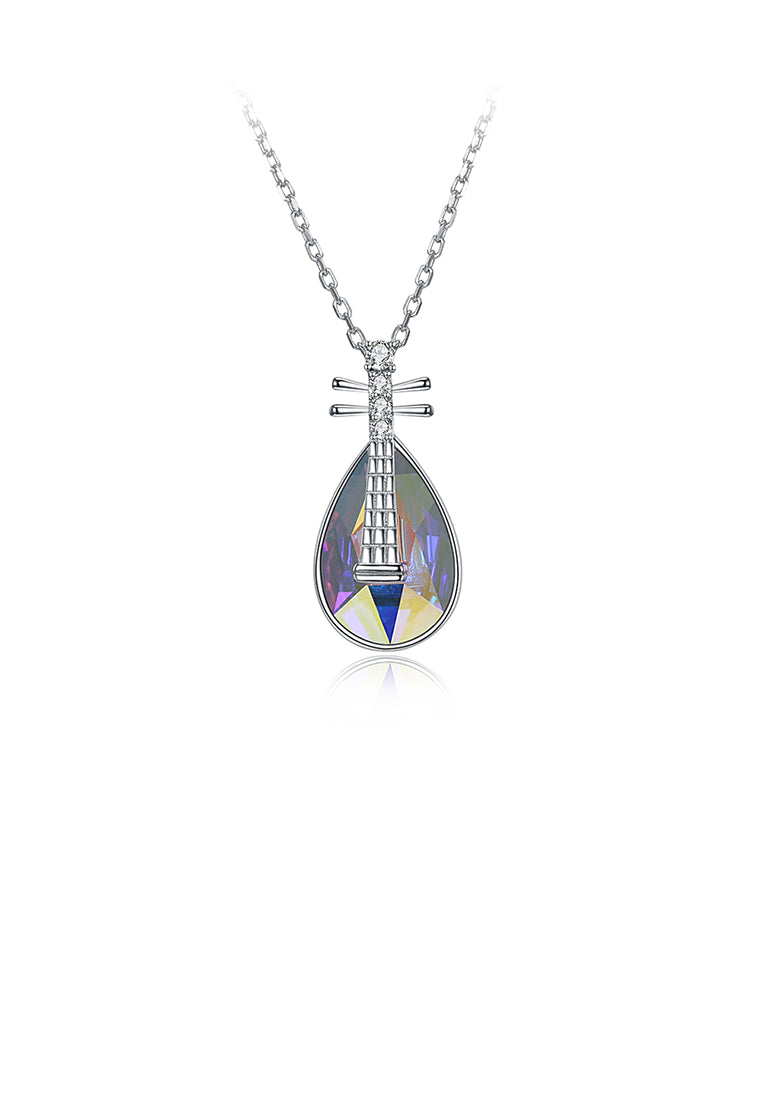 925 Sterling Silver Fashion Elegant Pipa Pendant with Austrian Element Crystal and Necklace