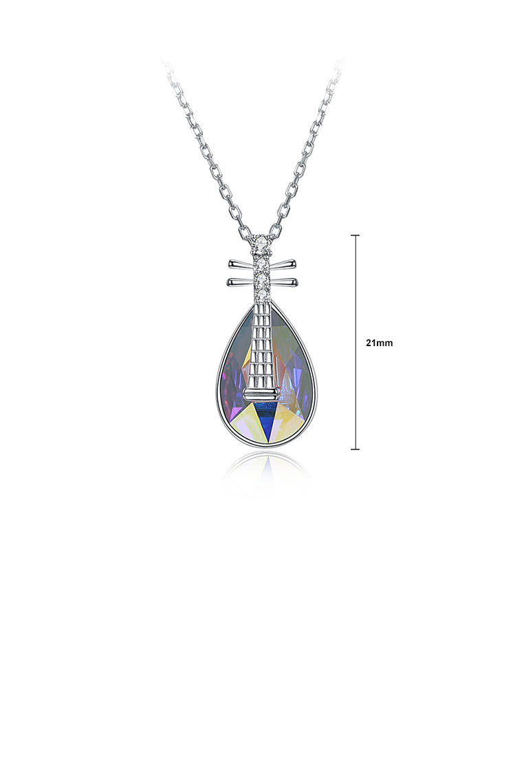 925 Sterling Silver Fashion Elegant Pipa Pendant with Austrian Element Crystal and Necklace