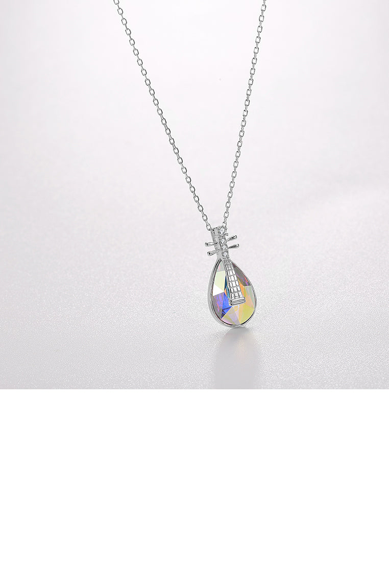925 Sterling Silver Fashion Elegant Pipa Pendant with Austrian Element Crystal and Necklace