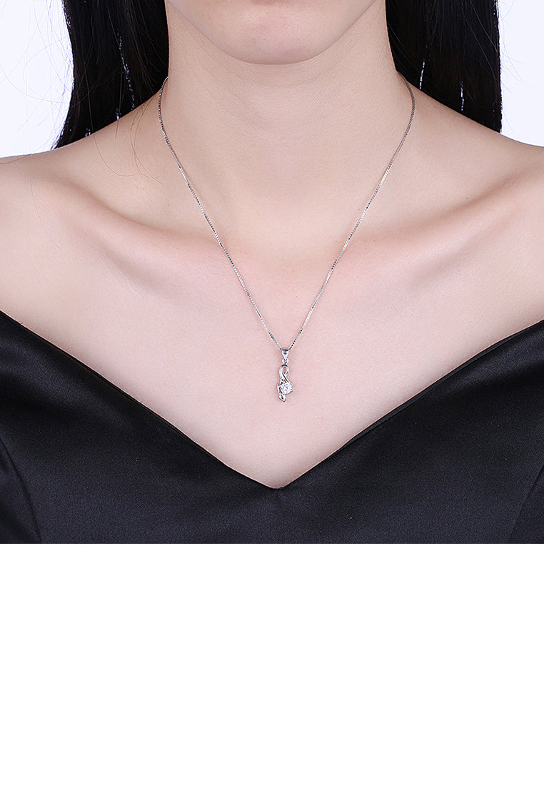 925 Sterling Silver Simple Elegant Fashion Rose Pendant Necklace with Cubic Zircon