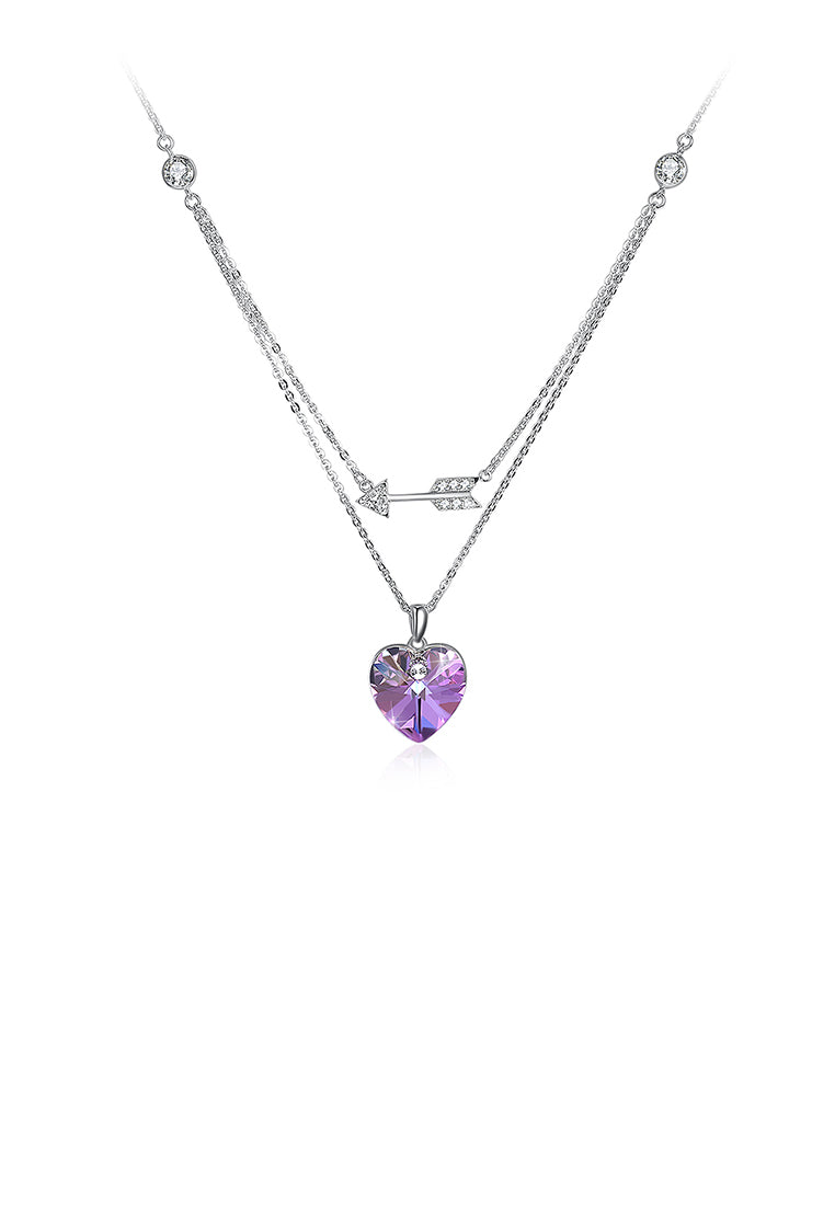 925 Sterling Silver Fashion Romantic Heart Shape and Heart Shape Necklace with Purple Austrian Element Crystal
