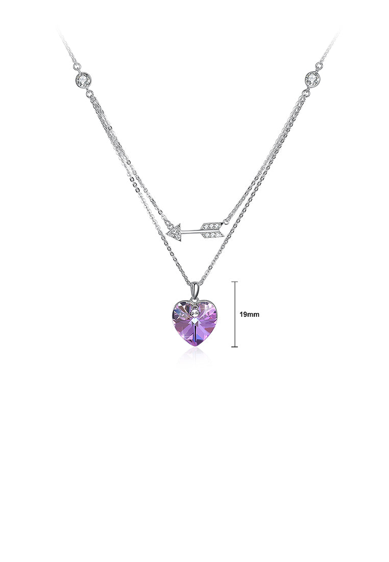 925 Sterling Silver Fashion Romantic Heart Shape and Heart Shape Necklace with Purple Austrian Element Crystal