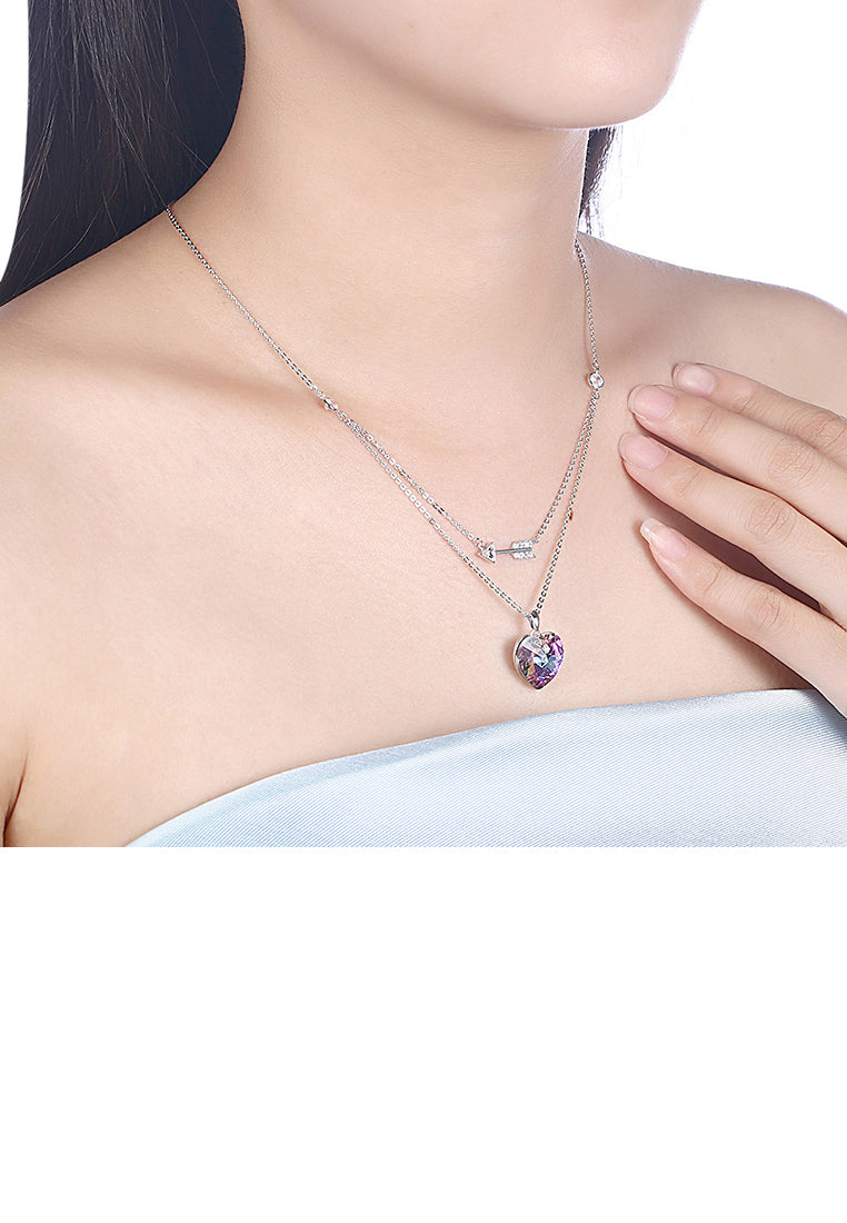 925 Sterling Silver Fashion Romantic Heart Shape and Heart Shape Necklace with Purple Austrian Element Crystal