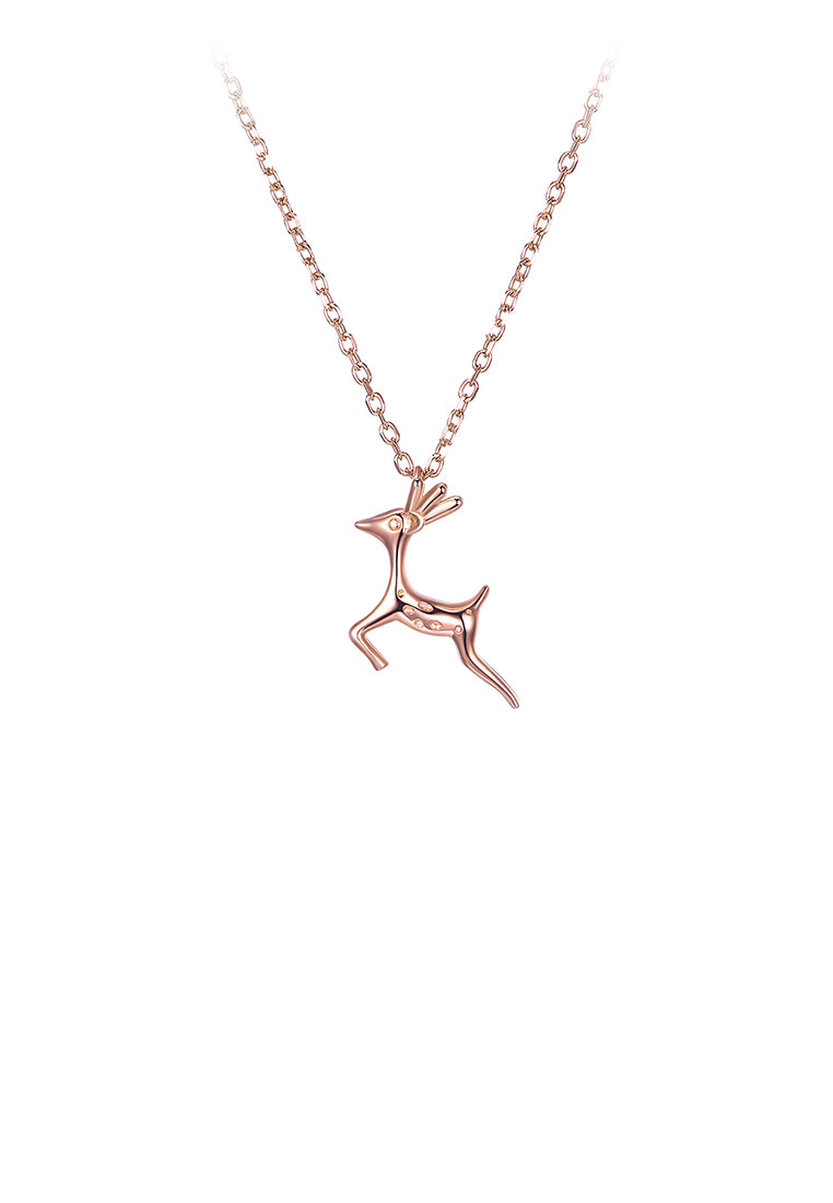 925 Sterling Silver Plated Rose Gold Deer Pendant with Necklace