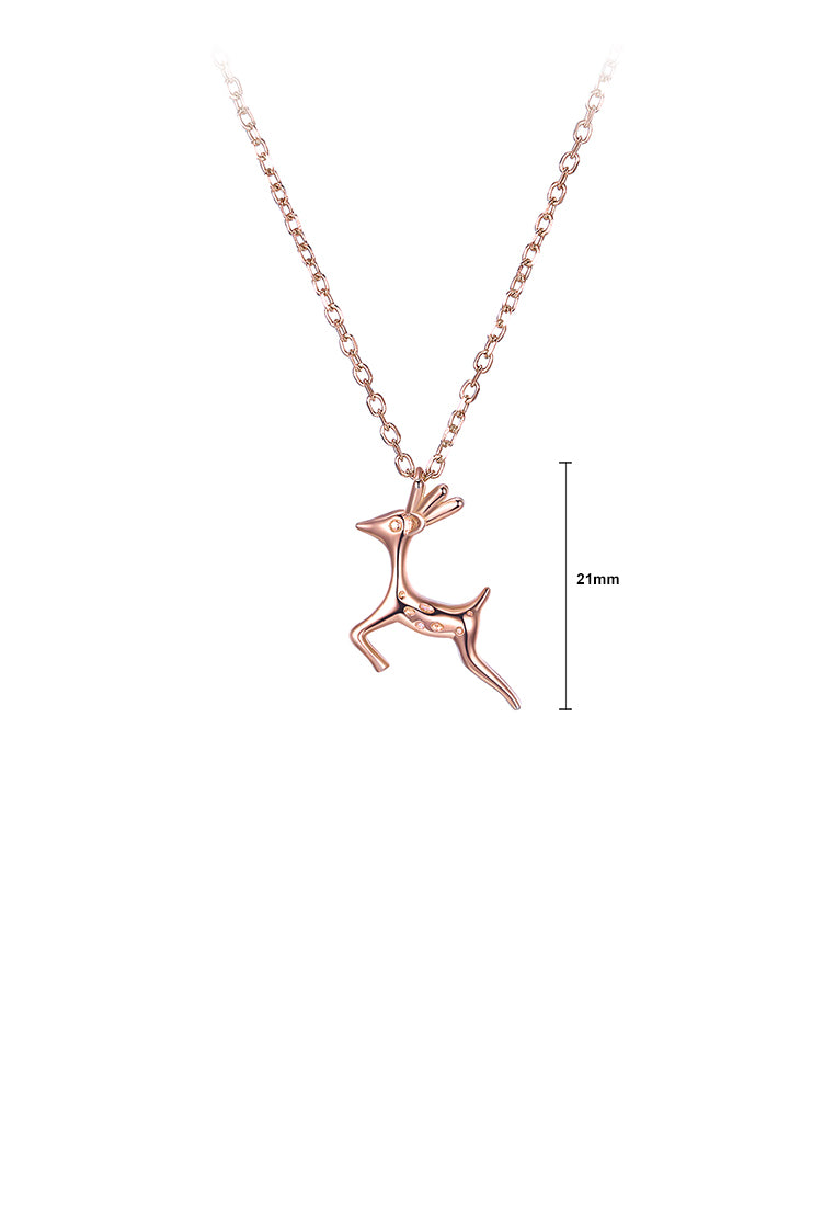 925 Sterling Silver Plated Rose Gold Deer Pendant with Necklace