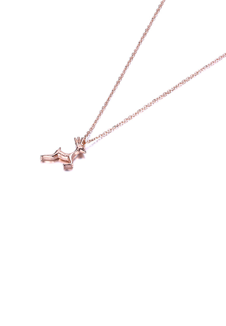 925 Sterling Silver Plated Rose Gold Deer Pendant with Necklace