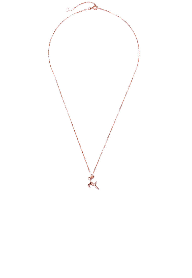 925 Sterling Silver Plated Rose Gold Deer Pendant with Necklace